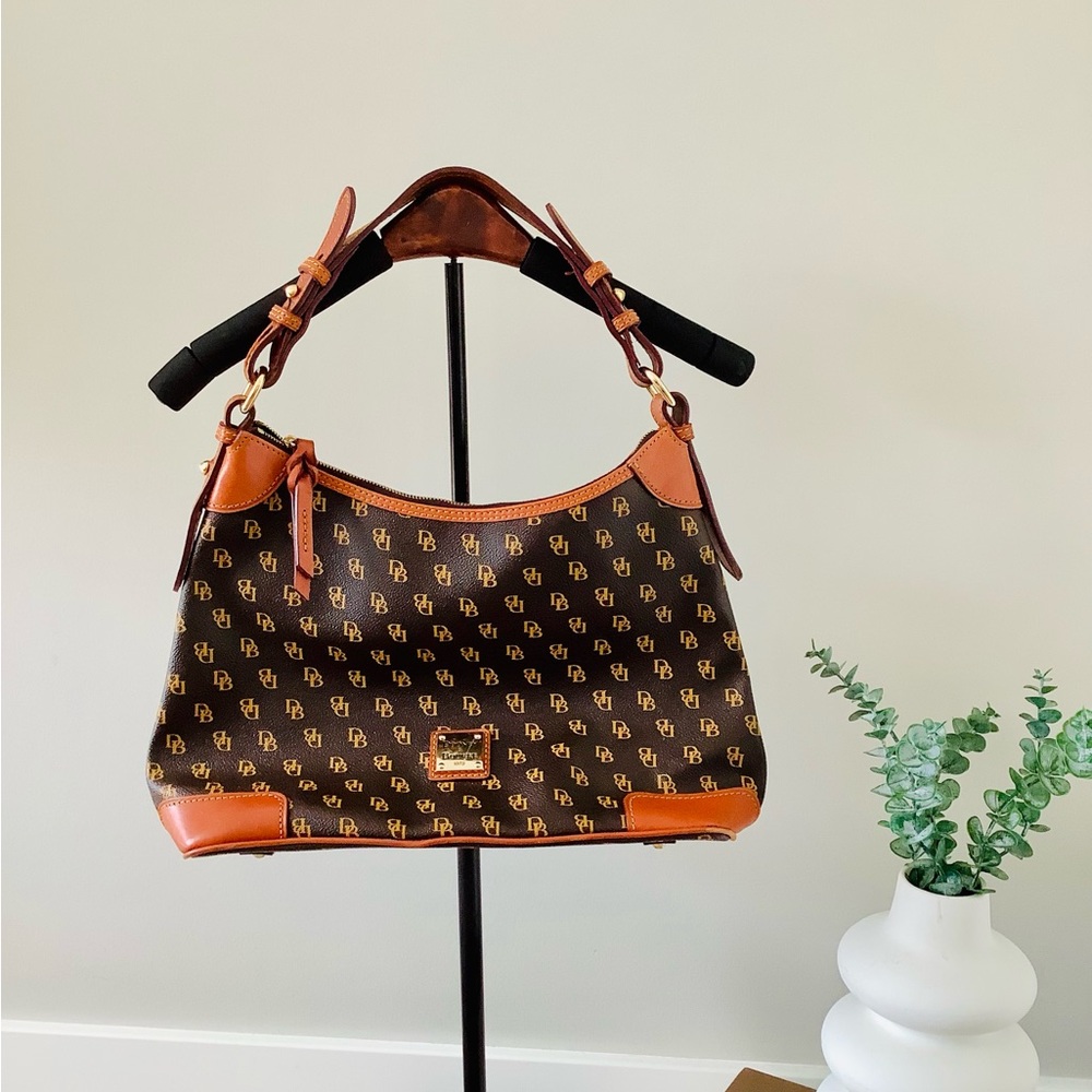 Dooney & Bourke Tan and Brown Monogram Shoulder Bag